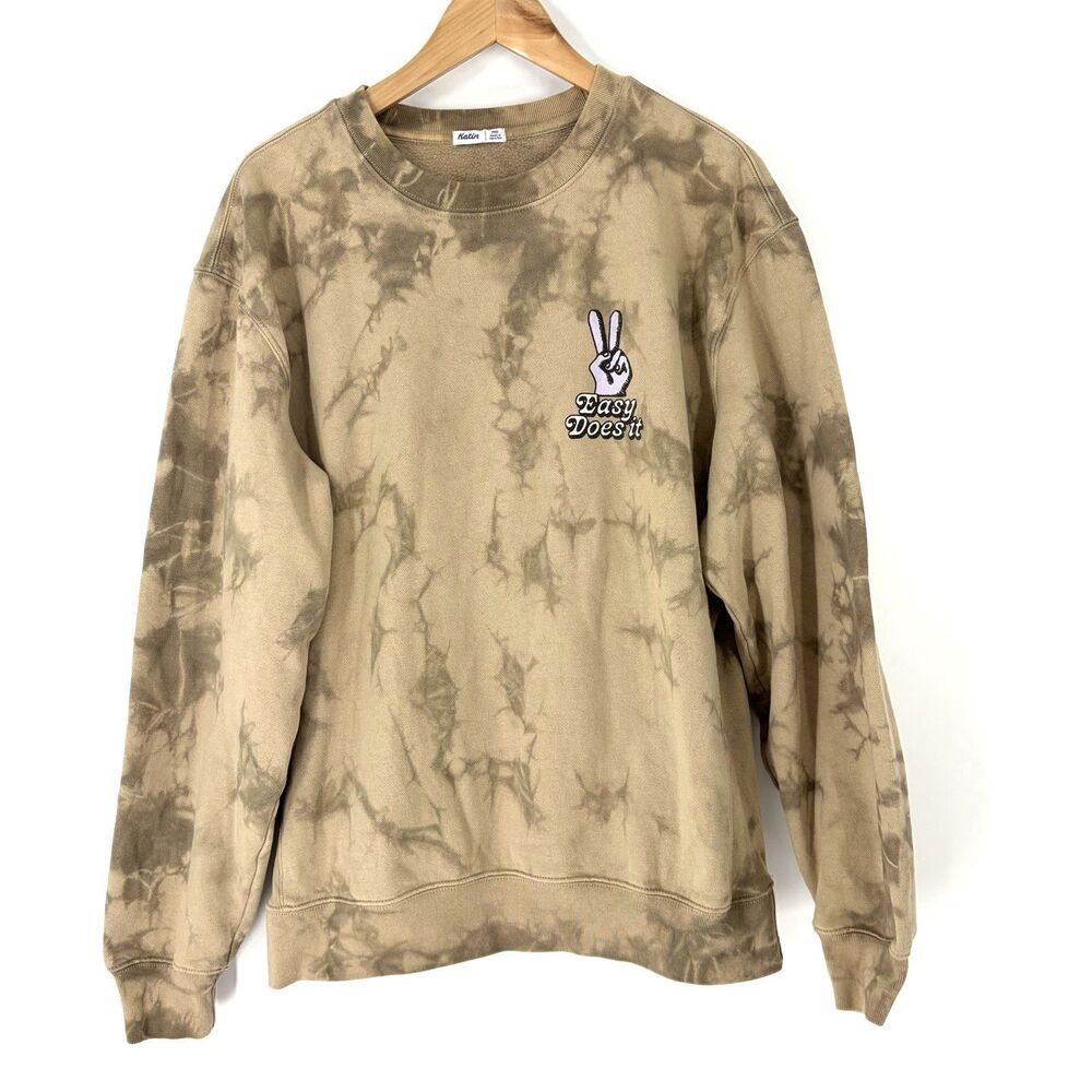 Katin Sweatshirt Medium Mens Tan Easy Does It Crew Neck Tie Dye Fleece Pullover